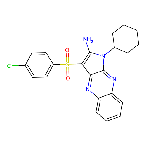 3-((4-chlorophenyl)sulfonyl)-1-cyclohexyl-1H-pyrrolo[2,3-b]quinoxalin-2-amine structure