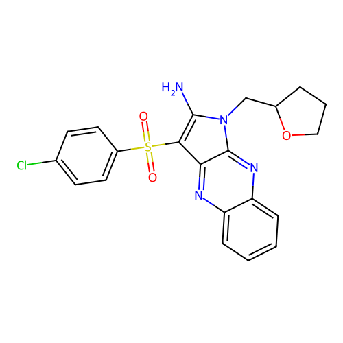 3-[(4-chlorophenyl)sulfonyl]-1-(tetrahydrofuran-2-ylmethyl)-1H-pyrrolo[2,3-b]quinoxalin-2-amine structure