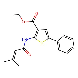 Ethyl 2-(3-methylbut-2-enamido)-5-phenylthiophene-3-carboxylate structure