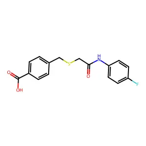 4-({[N-(4-fluorophenyl)carbamoyl]methylthio}methyl)benzoic acid structure