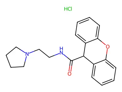 9H-Xanthene-9-carboxamide, N-(2-(1-pyrrolidinyl)ethyl)-, monohydrochloride structure