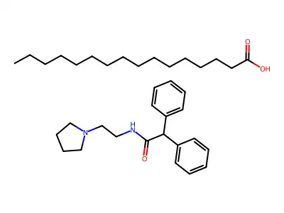 Benzeneacetamide, alpha-phenyl-N-(2-(1-pyrrolidinyl)ethyl)-, monohexadecanoate structure
