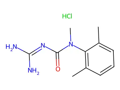 Urea, N'-(aminoiminomethyl)-N-(2,6-dimethylphenyl)-N-methyl-, monohydrochloride structure