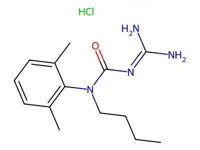 Urea, N'-(aminoiminomethyl)-N-butyl-N-(2,6-dimethylphenyl)-, monohydrochloride structure