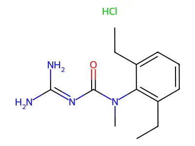 Urea, N'-(aminoiminomethyl)-N-(2,6-diethylphenyl)-N-methyl-, monohydrochloride structure