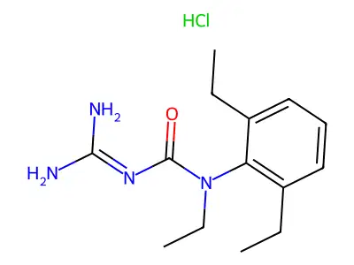 Urea, N'-(aminoiminomethyl)-N-(2,6-diethylphenyl)-N-ethyl-, monohydrochloride structure