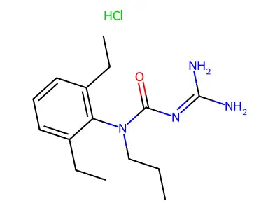 Urea, N'-(aminoiminomethyl)-N-(2,6-diethylphenyl)-N-propyl-, monohydrochloride structure