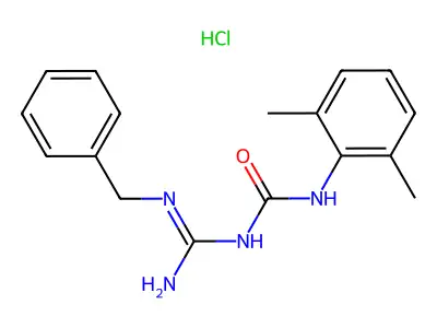 Urea, N-((benzylamino)iminomethyl)-N'-(2,6-dimethylphenyl)-, monohydrochloride structure