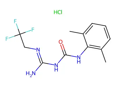 Urea, N-(2,6-dimethylphenyl)-N'-(imino((2,2,2-trifluoroethyl)amino)methyl)-, monohydrochloride structure