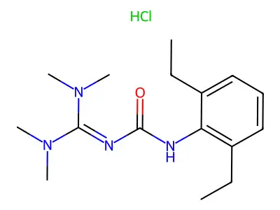 Urea, (bis(dimethylamino)methylene)(2,6-diethylphenyl)-, monohydrochloride structure