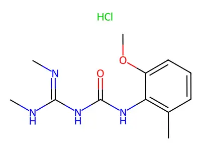 Urea, (bis(methylamino)methylene)(2-methoxy-6-methylphenyl)-, monohydrochloride structure