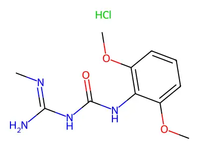 Urea, N-(2,6-dimethoxyphenyl)-N'-(imino(methylamino)methyl)-, monohydrochloride structure