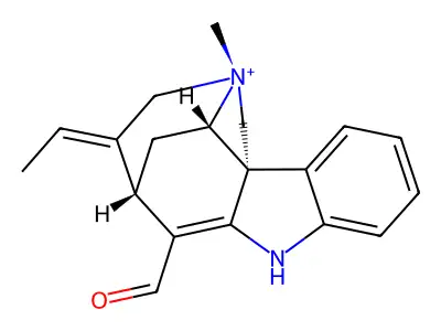 17-Hydroxy-4-methyl-1,2-didehydrocura-16,19-dien-4-ium structure