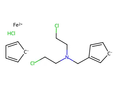 Ferrocene, ((bis(2-chloroethyl)amino)methyl)-, hydrochloride structure