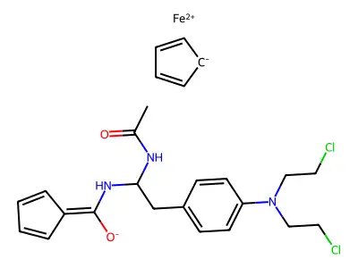 ((2-(Acetylamino)-3-(4-(bis(2-chloroethyl)amino)phenyl)-1-oxopropyl)amino)ferrocene structure
