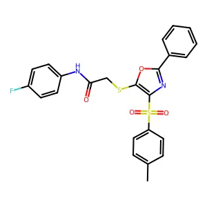 N-(4-fluorophenyl)-2-((2-phenyl-4-tosyloxazol-5-yl)thio)acetamide structure