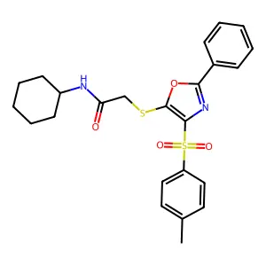 N-cyclohexyl-2-((2-phenyl-4-tosyloxazol-5-yl)thio)acetamide structure