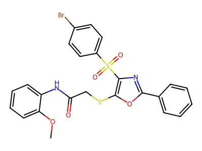 2-{[4-(4-BROMOBENZENESULFONYL)-2-PHENYL-1,3-OXAZOL-5-YL]SULFANYL}-N-(2-METHOXYPHENYL)ACETAMIDE structure