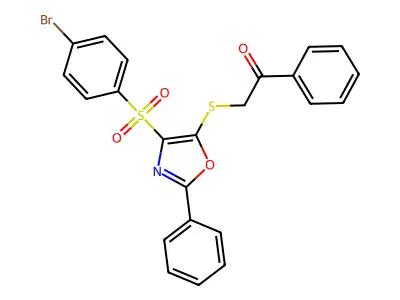 2-((4-((4-Bromophenyl)sulfonyl)-2-phenyloxazol-5-yl)thio)-1-phenylethanone structure
