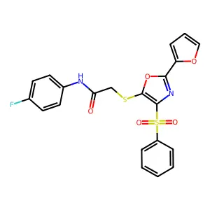 2-{[4-(benzenesulfonyl)-2-(furan-2-yl)-1,3-oxazol-5-yl]sulfanyl}-N-(4-fluorophenyl)acetamide structure