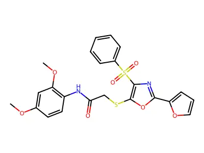 2-{[4-(benzenesulfonyl)-2-(furan-2-yl)-1,3-oxazol-5-yl]sulfanyl}-N-(2,4-dimethoxyphenyl)acetamide structure