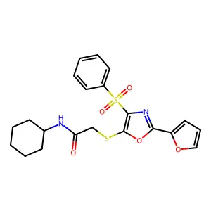N-cyclohexyl-2-{[2-(furan-2-yl)-4-(phenylsulfonyl)-1,3-oxazol-5-yl]sulfanyl}acetamide structure