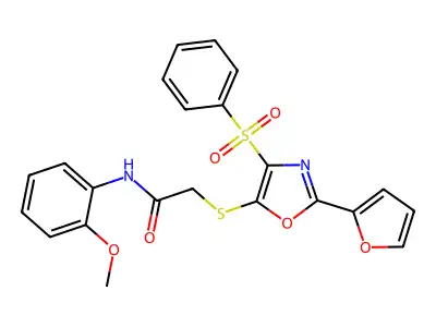 2-{[2-(furan-2-yl)-4-(phenylsulfonyl)-1,3-oxazol-5-yl]sulfanyl}-N-(2-methoxyphenyl)acetamide structure