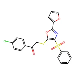2-{[4-(benzenesulfonyl)-2-(furan-2-yl)-1,3-oxazol-5-yl]sulfanyl}-1-(4-chlorophenyl)ethan-1-one structure