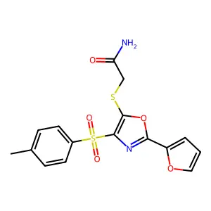 2-({2-(furan-2-yl)-4-[(4-methylphenyl)sulfonyl]-1,3-oxazol-5-yl}sulfanyl)acetamide structure