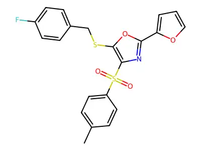 5-((4-Fluorobenzyl)thio)-2-(furan-2-yl)-4-tosyloxazole structure