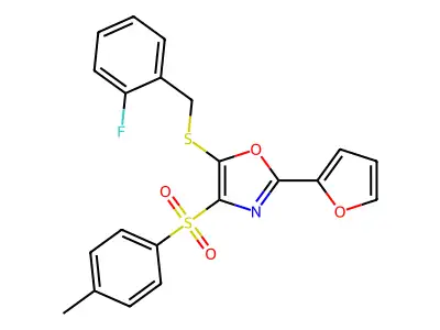 5-((2-Fluorobenzyl)thio)-2-(furan-2-yl)-4-tosyloxazole structure