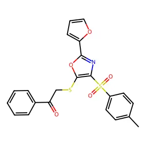 2-({2-(2-furyl)-4-[(4-methylphenyl)sulfonyl]-1,3-oxazol-5-yl}thio)-1-phenylethanone structure