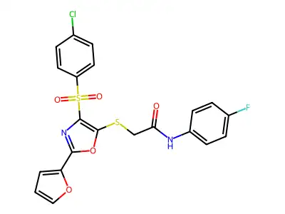 2-((4-((4-chlorophenyl)sulfonyl)-2-(furan-2-yl)oxazol-5-yl)thio)-N-(4-fluorophenyl)acetamide structure