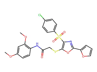 2-[[4-(4-chlorophenyl)sulfonyl-2-(furan-2-yl)-1,3-oxazol-5-yl]sulfanyl]-N-(2,4-dimethoxyphenyl)acetamide structure
