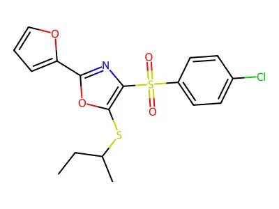 5-(Sec-butylsulfanyl)-2-(2-furyl)-1,3-oxazol-4-yl (4-chlorophenyl) sulfone structure