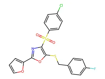4-[(4-Chlorophenyl)sulfonyl]-5-[(4-fluorobenzyl)thio]-2-(2-furyl)-1,3-oxazole structure