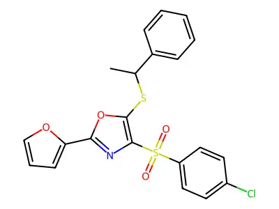 4-((4-Chlorophenyl)sulfonyl)-2-(furan-2-yl)-5-((1-phenylethyl)thio)oxazole structure