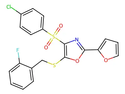 4-(4-chlorobenzenesulfonyl)-5-{[(2-fluorophenyl)methyl]sulfanyl}-2-(furan-2-yl)-1,3-oxazole structure
