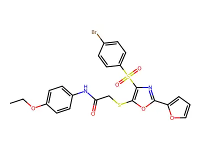 2-[[4-(4-bromophenyl)sulfonyl-2-(furan-2-yl)-1,3-oxazol-5-yl]sulfanyl]-N-(4-ethoxyphenyl)acetamide structure
