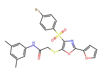 2-[[4-(4-bromophenyl)sulfonyl-2-(furan-2-yl)-1,3-oxazol-5-yl]sulfanyl]-N-(3,5-dimethylphenyl)acetamide structure