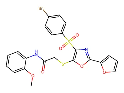 2-((4-((4-bromophenyl)sulfonyl)-2-(furan-2-yl)oxazol-5-yl)thio)-N-(2-methoxyphenyl)acetamide structure