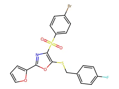 4-((4-Bromophenyl)sulfonyl)-5-((4-fluorobenzyl)thio)-2-(furan-2-yl)oxazole structure