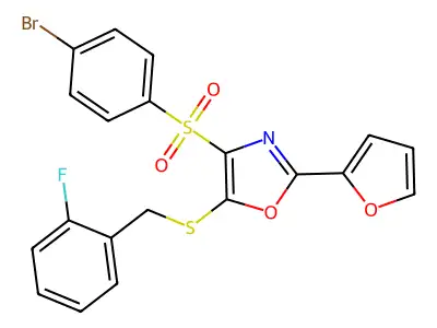 4-((4-Bromophenyl)sulfonyl)-5-((2-fluorobenzyl)thio)-2-(furan-2-yl)oxazole structure
