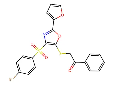 2-((4-((4-Bromophenyl)sulfonyl)-2-(furan-2-yl)oxazol-5-yl)thio)-1-phenylethanone structure