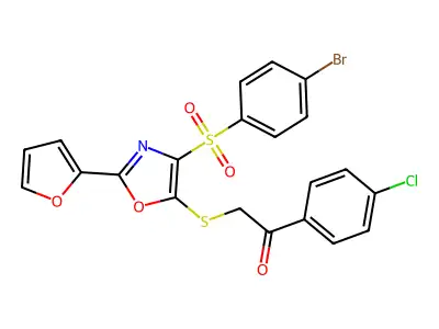 2-((4-((4-bromophenyl)sulfonyl)-2-(furan-2-yl)oxazol-5-yl)thio)-1-(4-chlorophenyl)ethanone structure