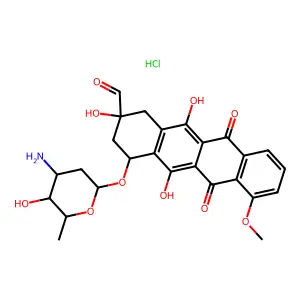 4-((3-Amino-2,3,6-trideoxy-alpha-L-lyxo-hexopyranosyl)oxy)-1,2,3,4,6,11-hexahydro-2,5,12-trihydroxy-7-methoxy-6,11-dioxo-2-naphthacenecarboxaldehyde hydrochloride, (2S-cis)- structure