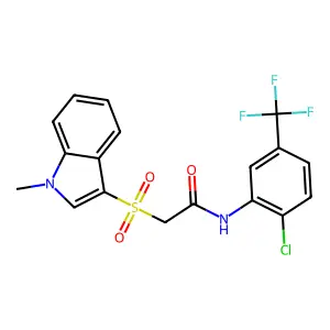 N-[2-chloro-5-(trifluoromethyl)phenyl]-2-(1-methylindol-3-yl)sulfonylacetamide structure