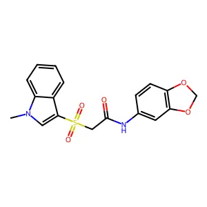 N-(1,3-benzodioxol-5-yl)-2-(1-methylindol-3-yl)sulfonylacetamide structure