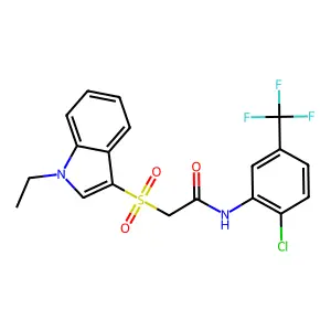 N-[2-chloro-5-(trifluoromethyl)phenyl]-2-(1-ethylindol-3-yl)sulfonylacetamide structure