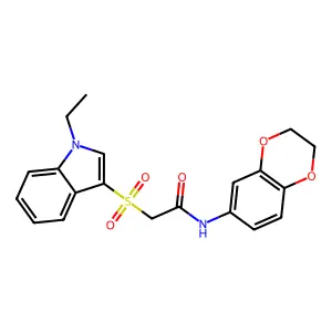 N-(2,3-dihydro-1,4-benzodioxin-6-yl)-2-(1-ethylindol-3-yl)sulfonylacetamide structure